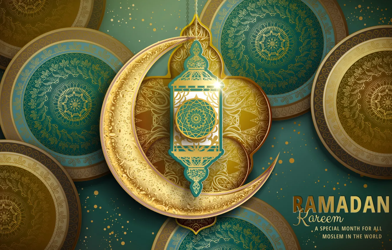 Фото обои круги, узоры, месяц, фонарик, религия, Рамадан