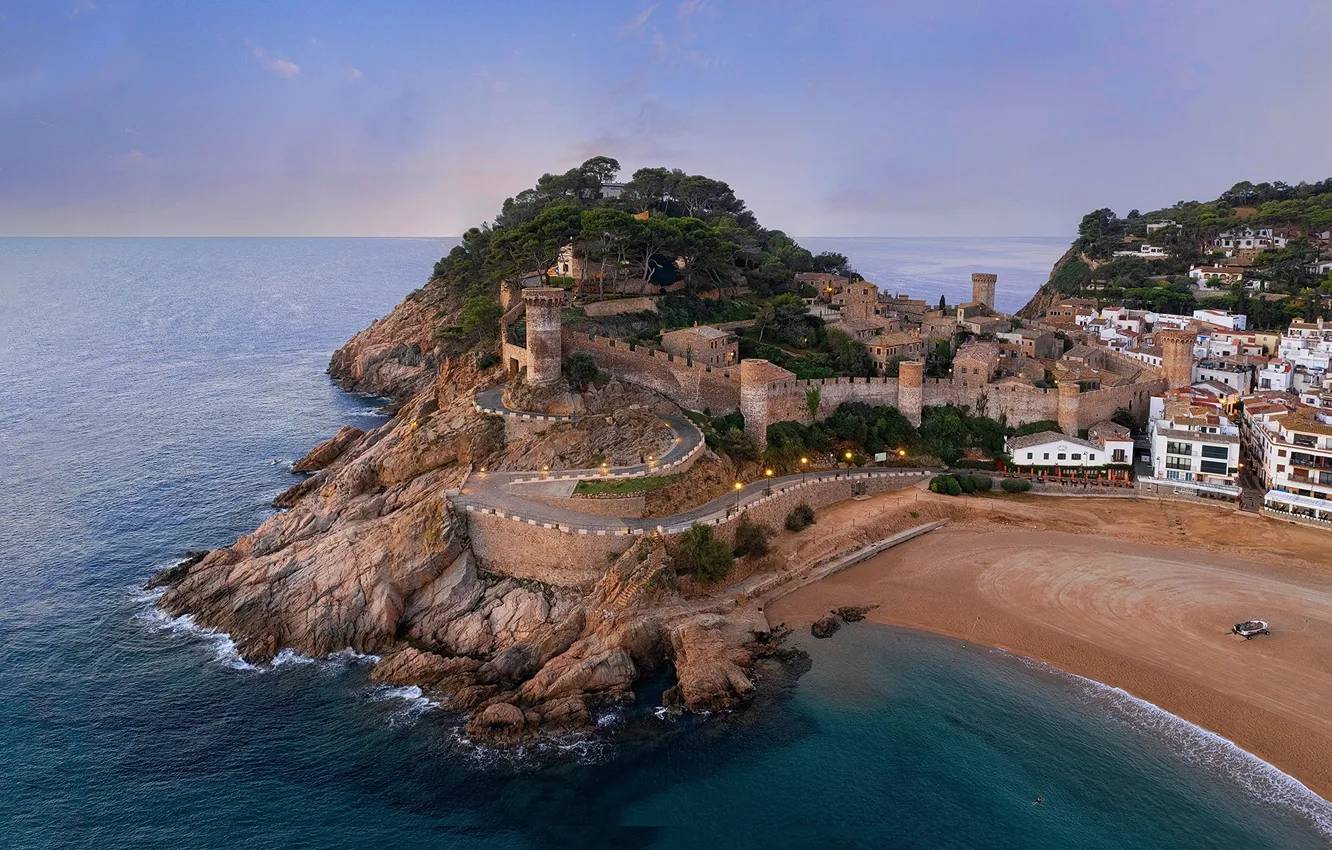 Фото обои Дома, Побережье, Испания, Замки, Tossa de Mar