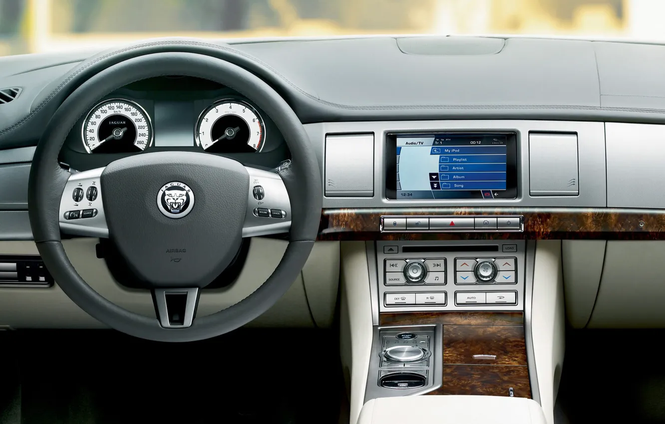 Фото обои Jaguar, руль, салон, приборная панель