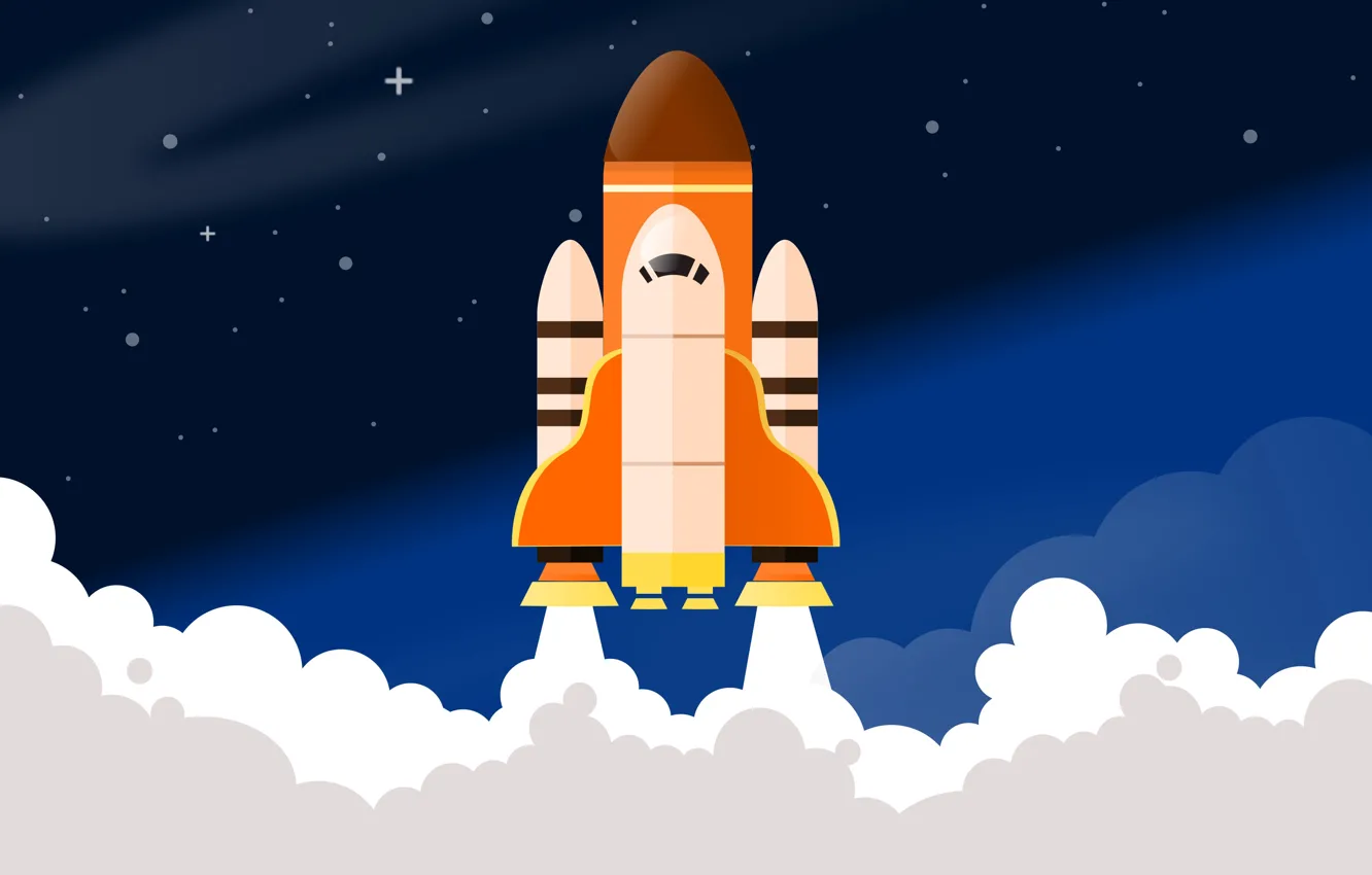Фото обои звезды, дым, вектор, взлет, космический корабль