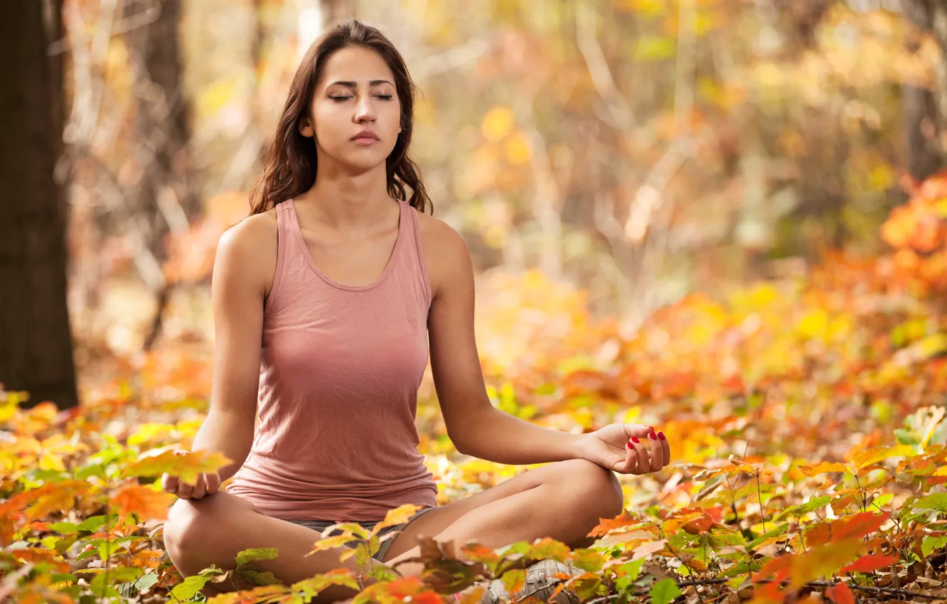 Фото обои woman, autumn, yoga