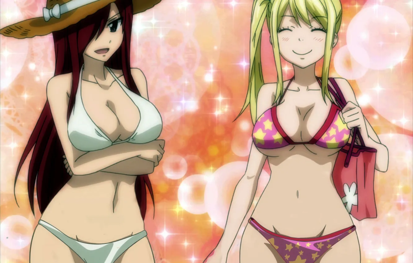 Фото обои sexy, cleavage, red hair, long hair, girls, boobs, anime, beautiful