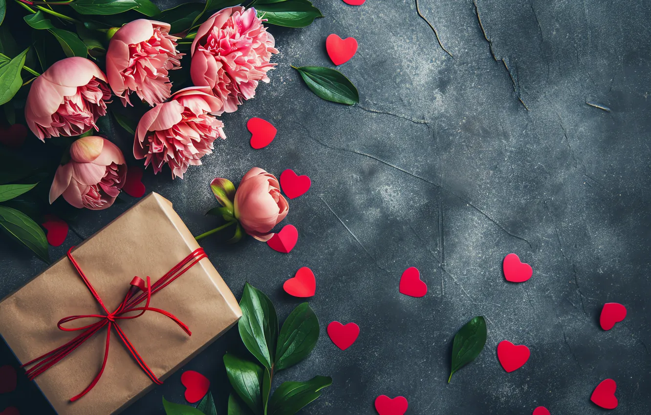 Фото обои любовь, цветы, подарок, романтика, love, happy, День святого Валентина, heart