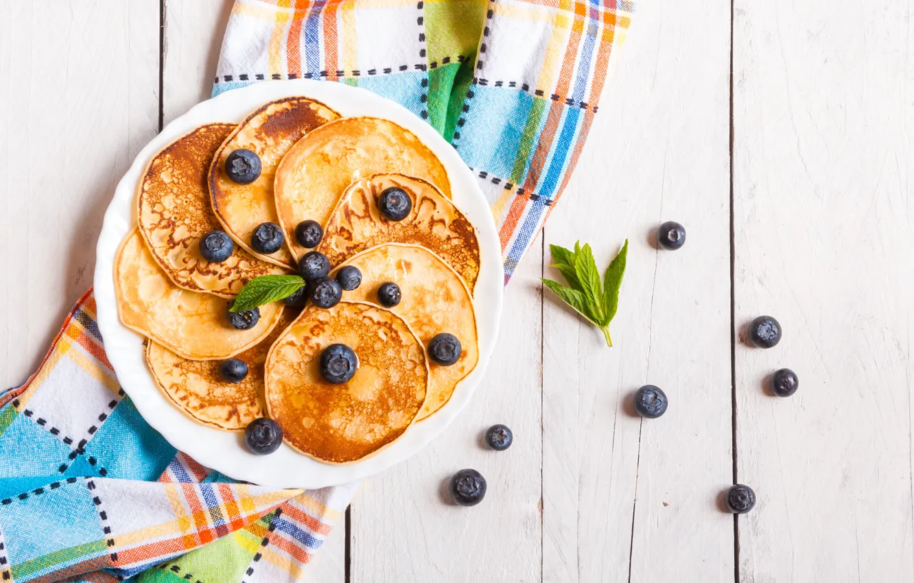 Фото обои ягоды, черника, блины, pancakes