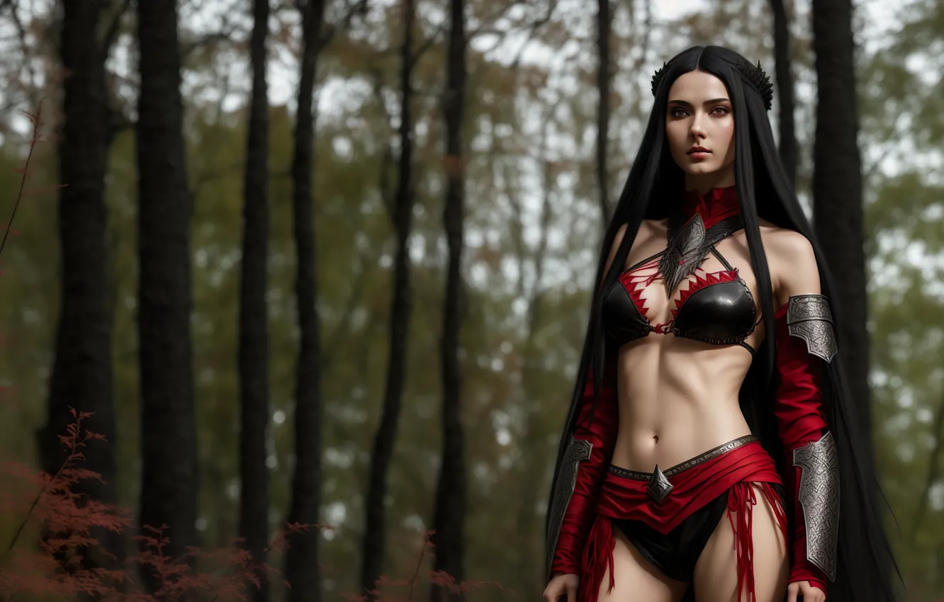 Фото обои girl, fantasy, forest, armor, art, digital art, fantasy art, fantasy girl