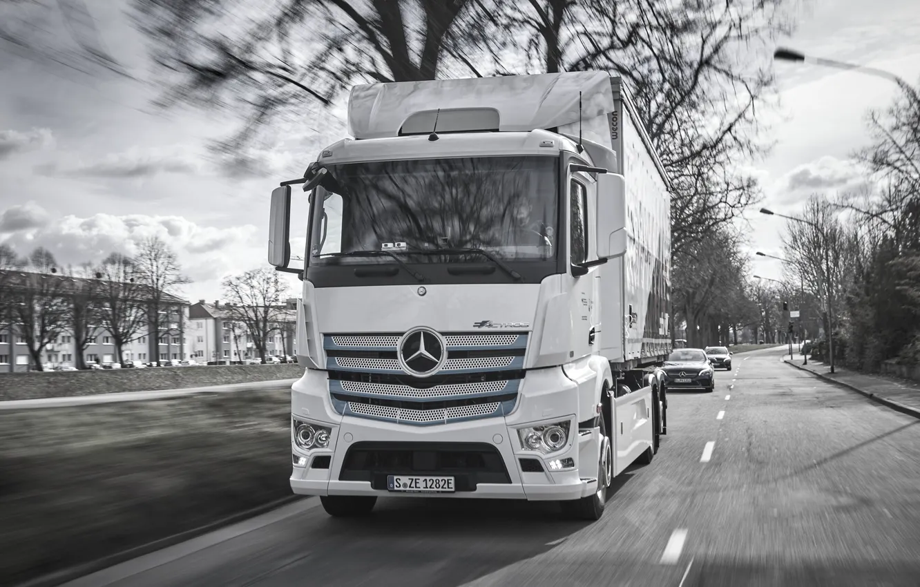 Фото обои Mercedes-Benz, грузовик, фургон, Actros, e-Actros