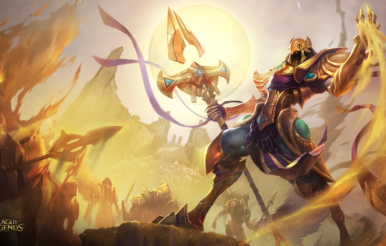 Фото обои песок, копье, League Of Legends, Emperor of the Sands, Azir