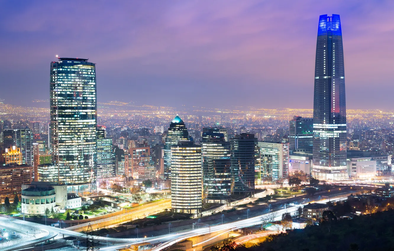 Фото обои city, skyline, night, america, american, santiago, office, chile