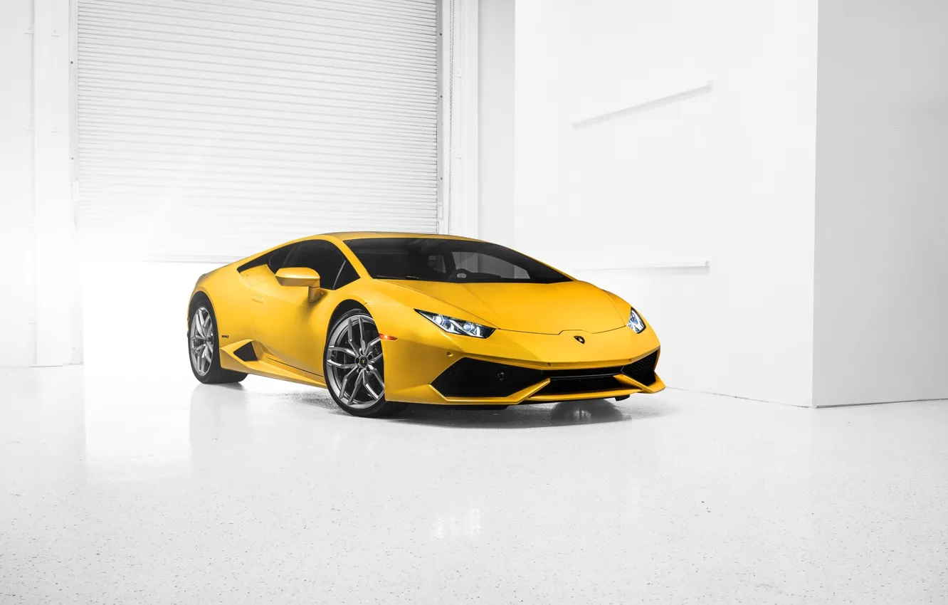 Фото обои Lamborghini, Car, Front, Yellow, Photo, Supercar, 2014, Huracan