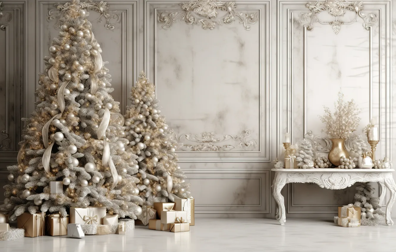 Фото обои украшения, комната, елка, интерьер, Рождество, подарки, Новый год, Christmas