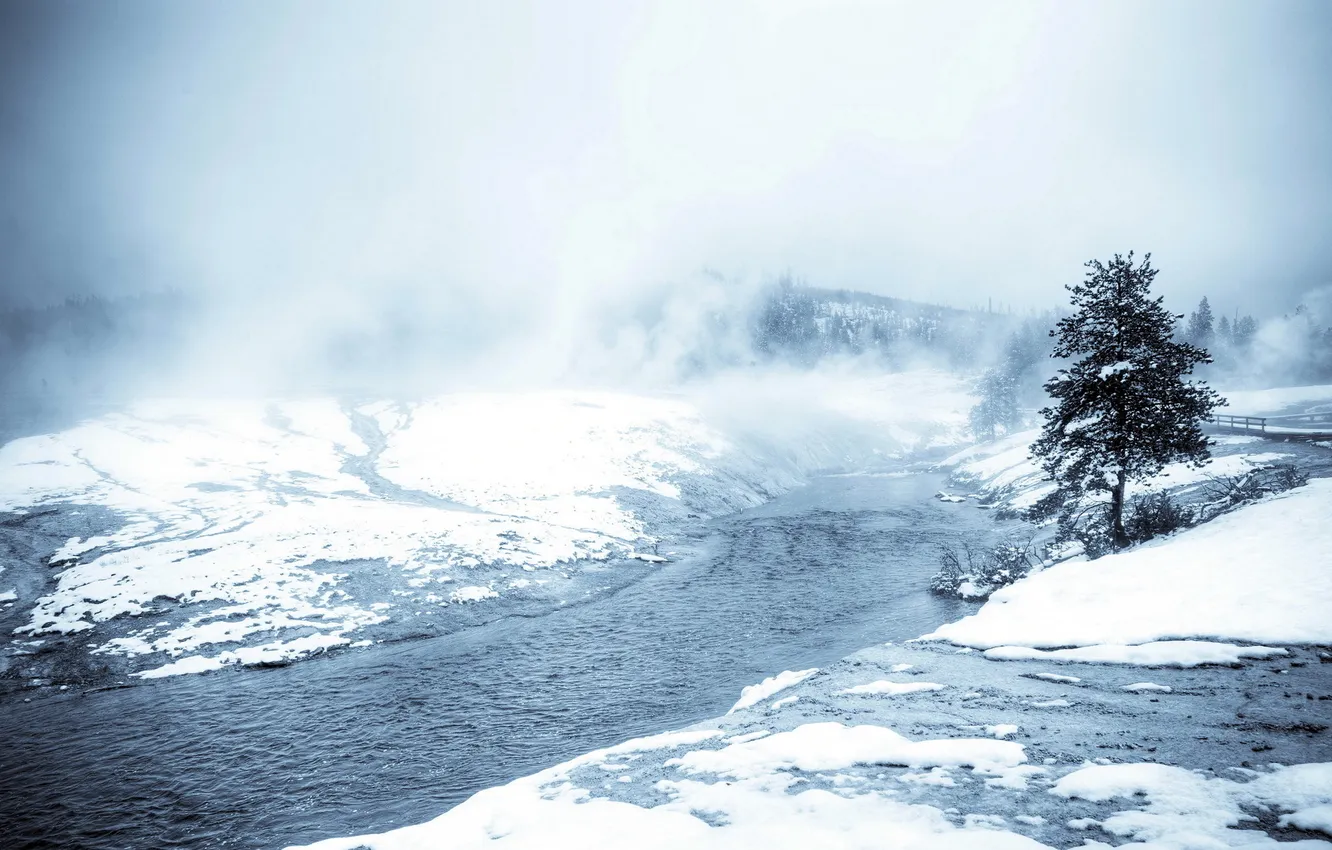 Фото обои снег, пейзаж, природа, река