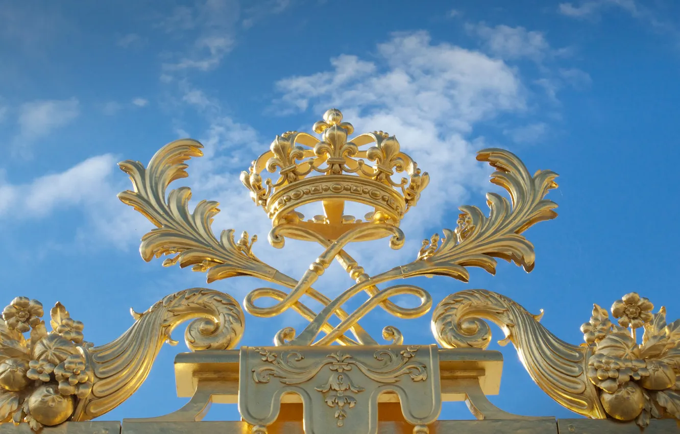 Фото обои Франция, корона, ограда, ограждение, дворец, элемент, Версаль