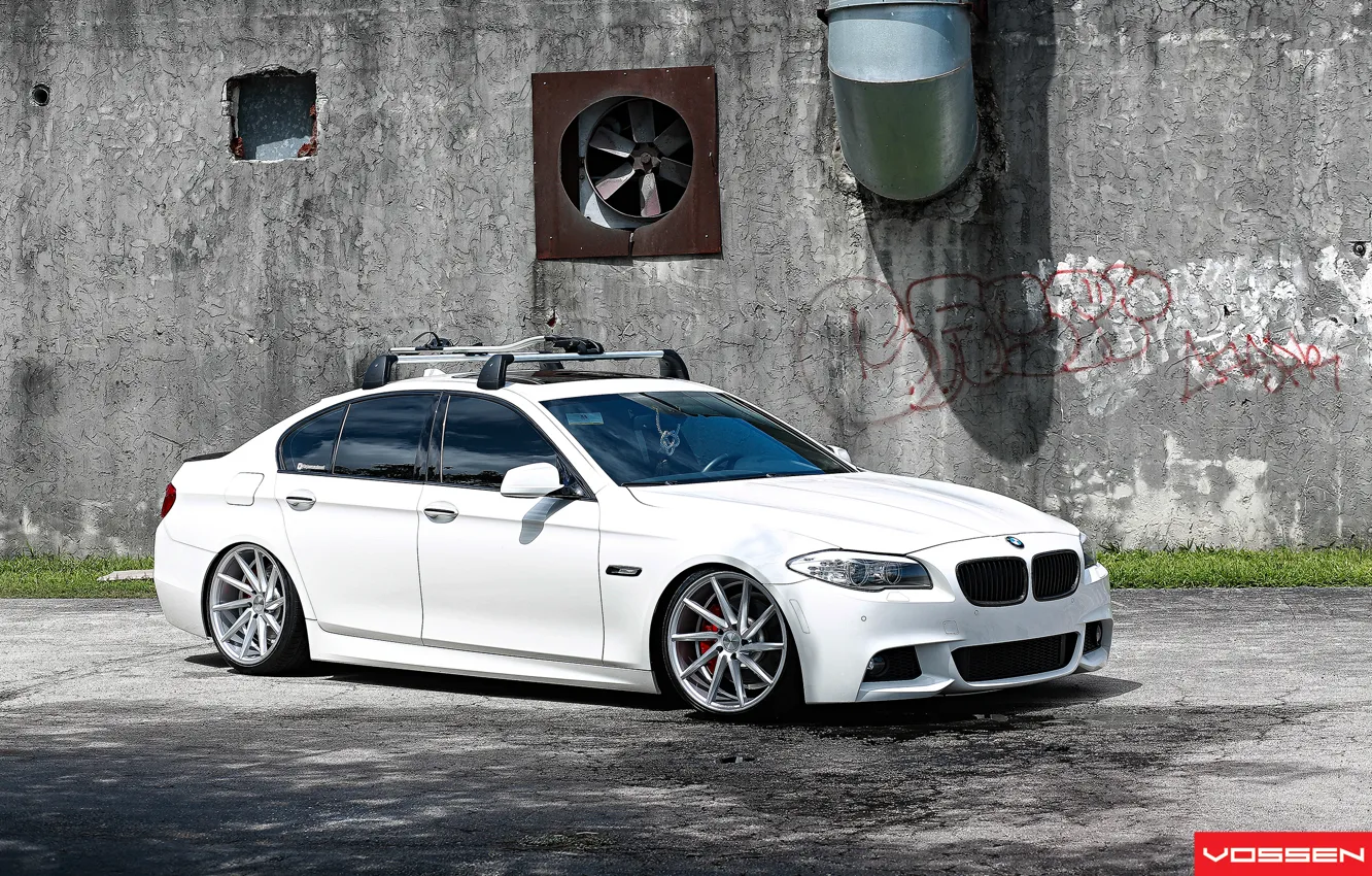 Фото обои BMW, white, 5 series, f10, vossen, 535i