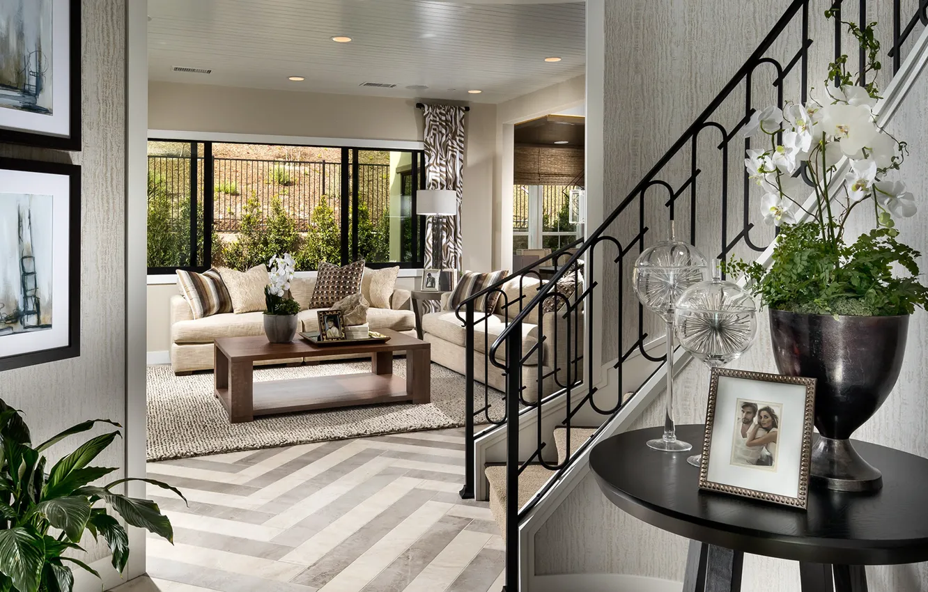 Фото обои интерьер, лестница, Arlington, гостиная, spanish entry