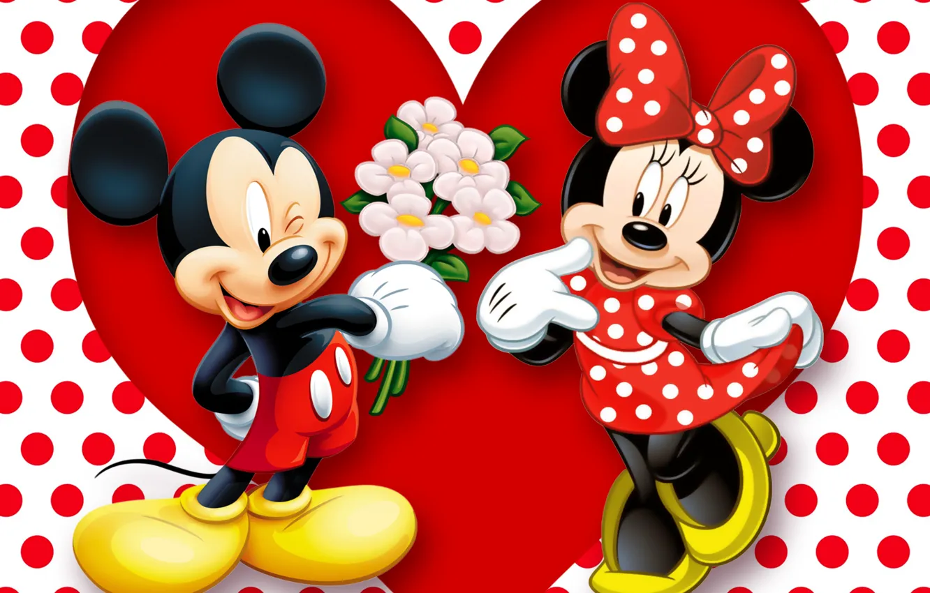 Фото обои red, love, heart, cartoon, disney, romance, polka dots, minnie