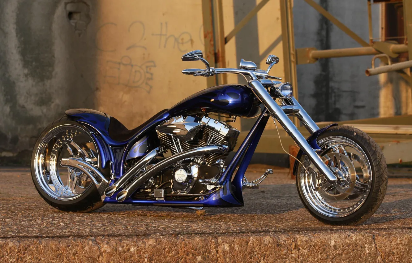 Фото обои Harley Davidson, Bike, Harley-Davidson, Custom, Thunderbike, By Thunderbike, Blue Flames