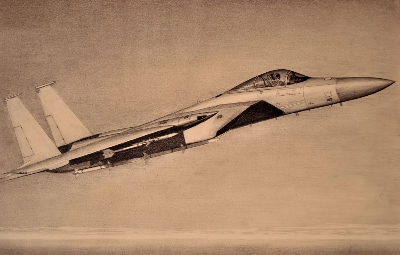 Фото обои рисунок, истребитель, карандаш, Eagle, F-15, тактический, «Игл»