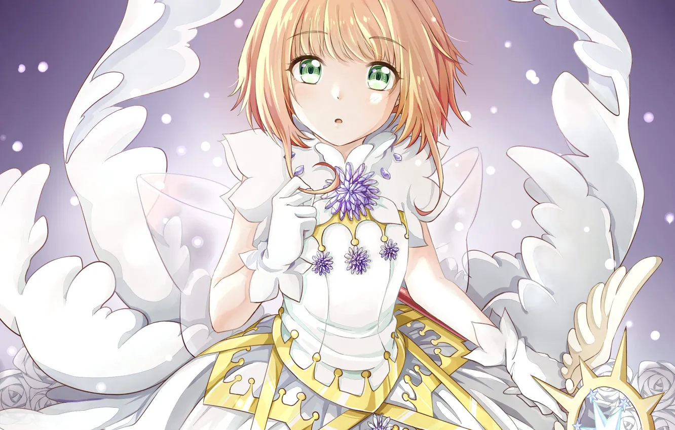 Фото обои взгляд, ангел, девочка, Card Captor Sakura, Сакура - собирательница карт