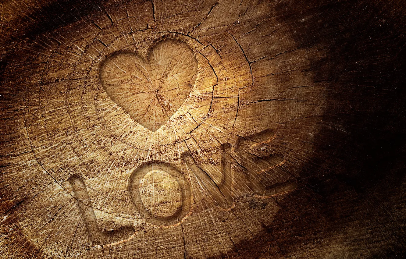 Фото обои любовь, трещины, буквы, дерево, надпись, сердце, текстура