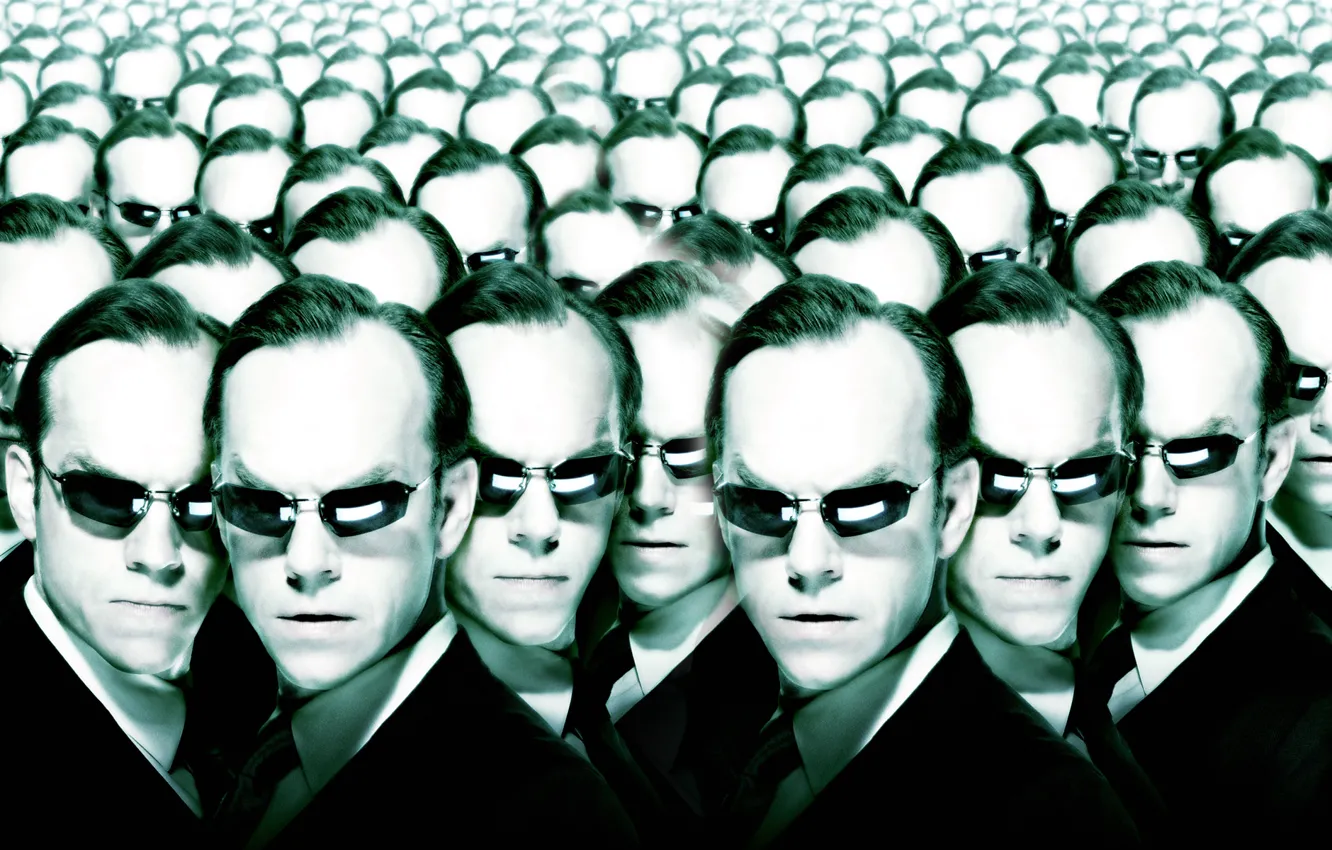 Фото обои очки, матрица, головы, много, Агент Смит, The Matrix