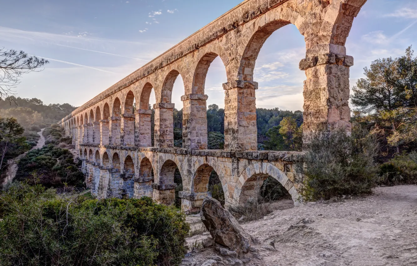 Фото обои опора, арка, архитектура, Испания, Таррагона, Мост Дьявола