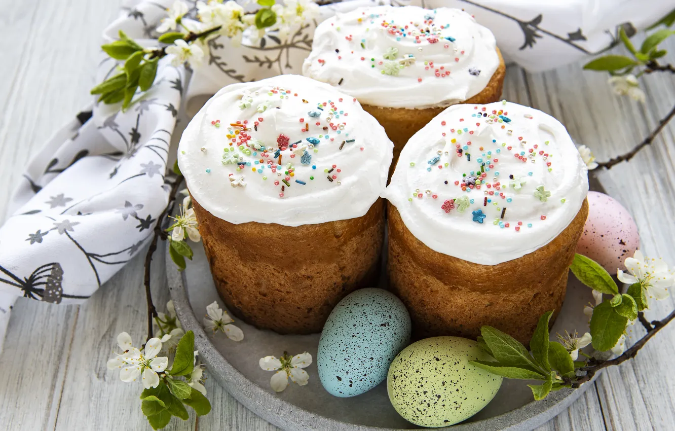 Фото обои цветы, яйца, весна, colorful, Пасха, happy, cake, кулич