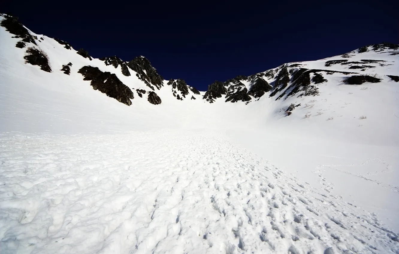 Фото обои Sky, Blue, Winter, Black, Mountain, Snow, White, Skyline