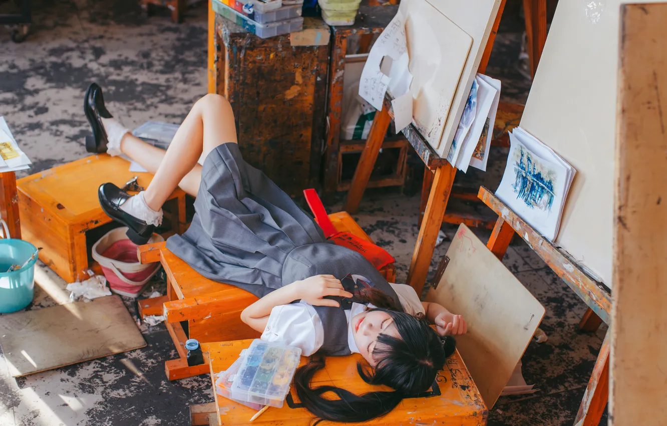 Фото обои Beautiful, Art, Asian, Model, Woman, Cute, Lying Down, Laying