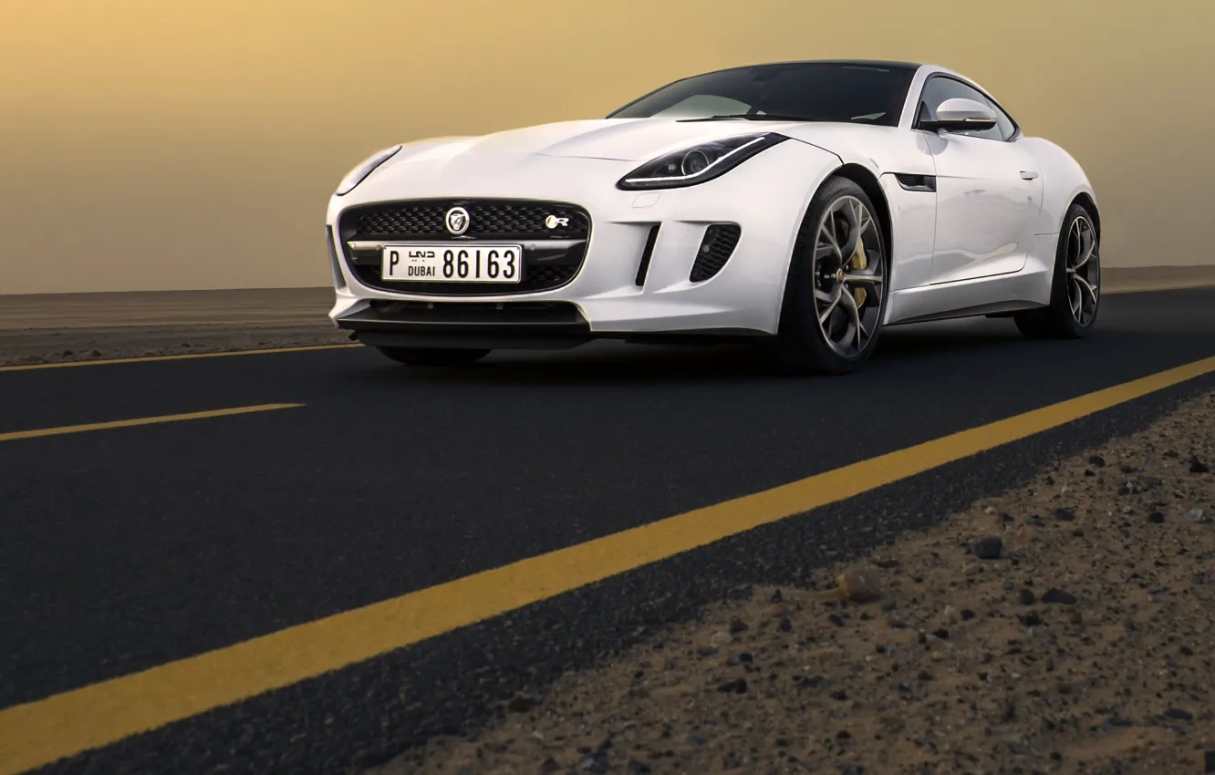 Фото обои Jaguar, Car, Dubai, White, Sand, Sport, Luxury, F-Type