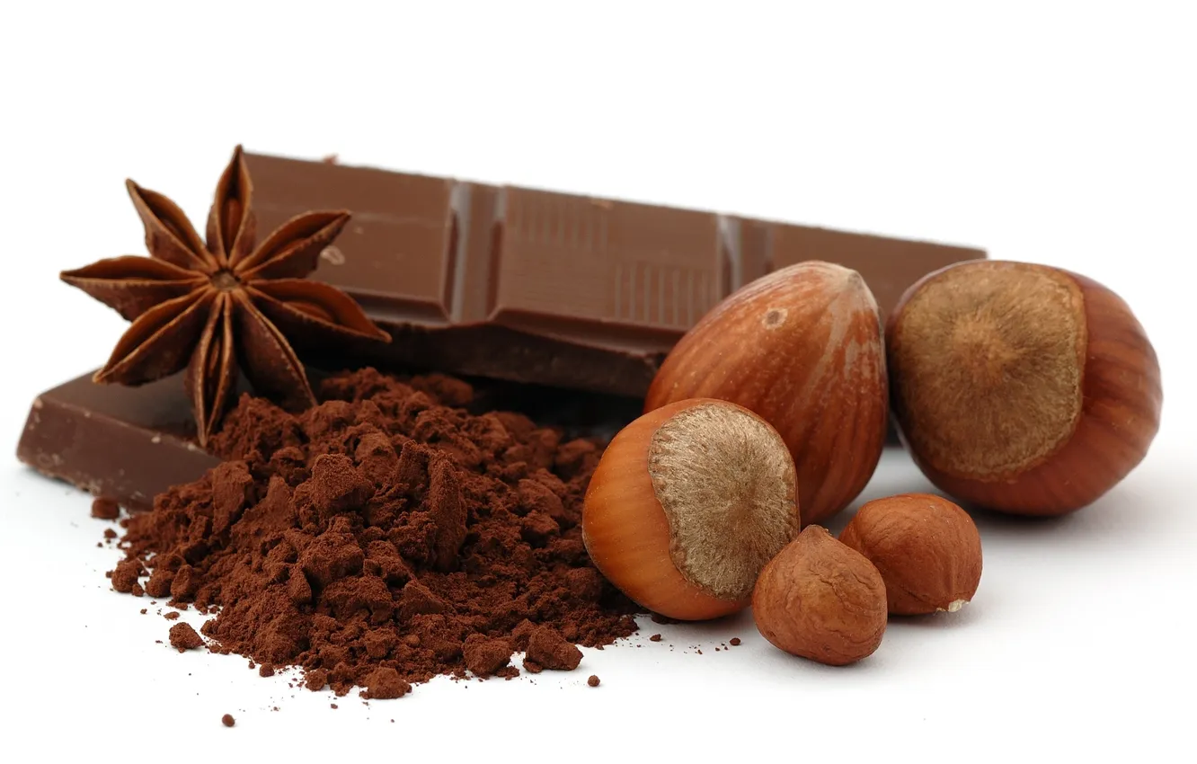 Фото обои шоколад, орехи, какао, лесные, бадьян