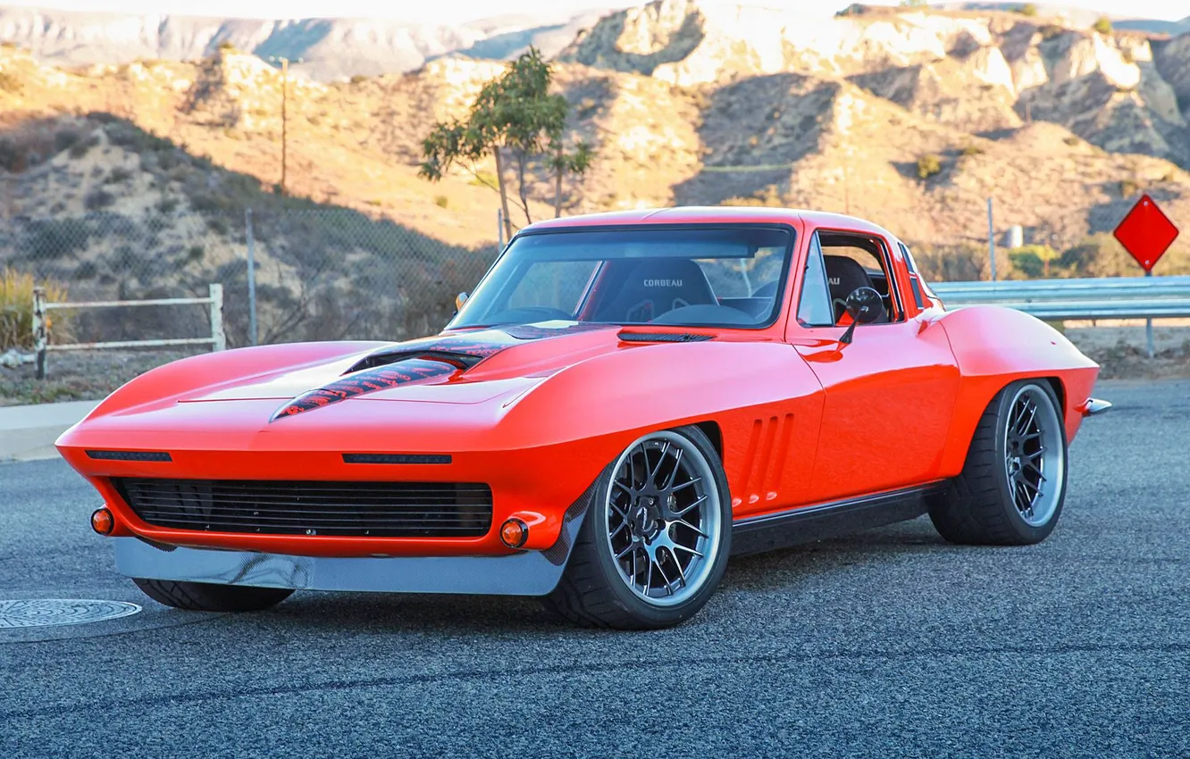 Фото обои Corvette, Chevrolet, Orange, 1965, Forgeline