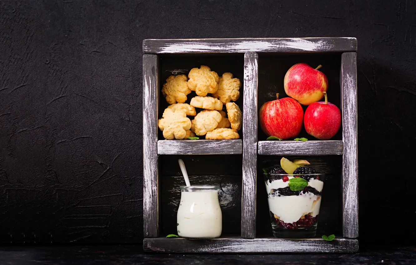 Фото обои ягоды, яблоки, печенье, мороженое, десерт, Timolina