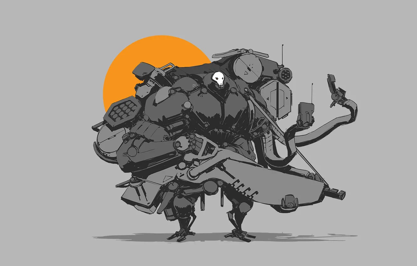 Фото обои солнце, оружие, робот, пушки, guns, киборг, Robot, sun