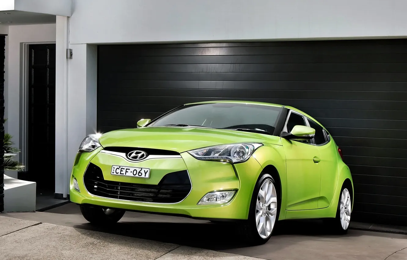 Фото обои зеленый, Hyundai, хёндай, Veloster