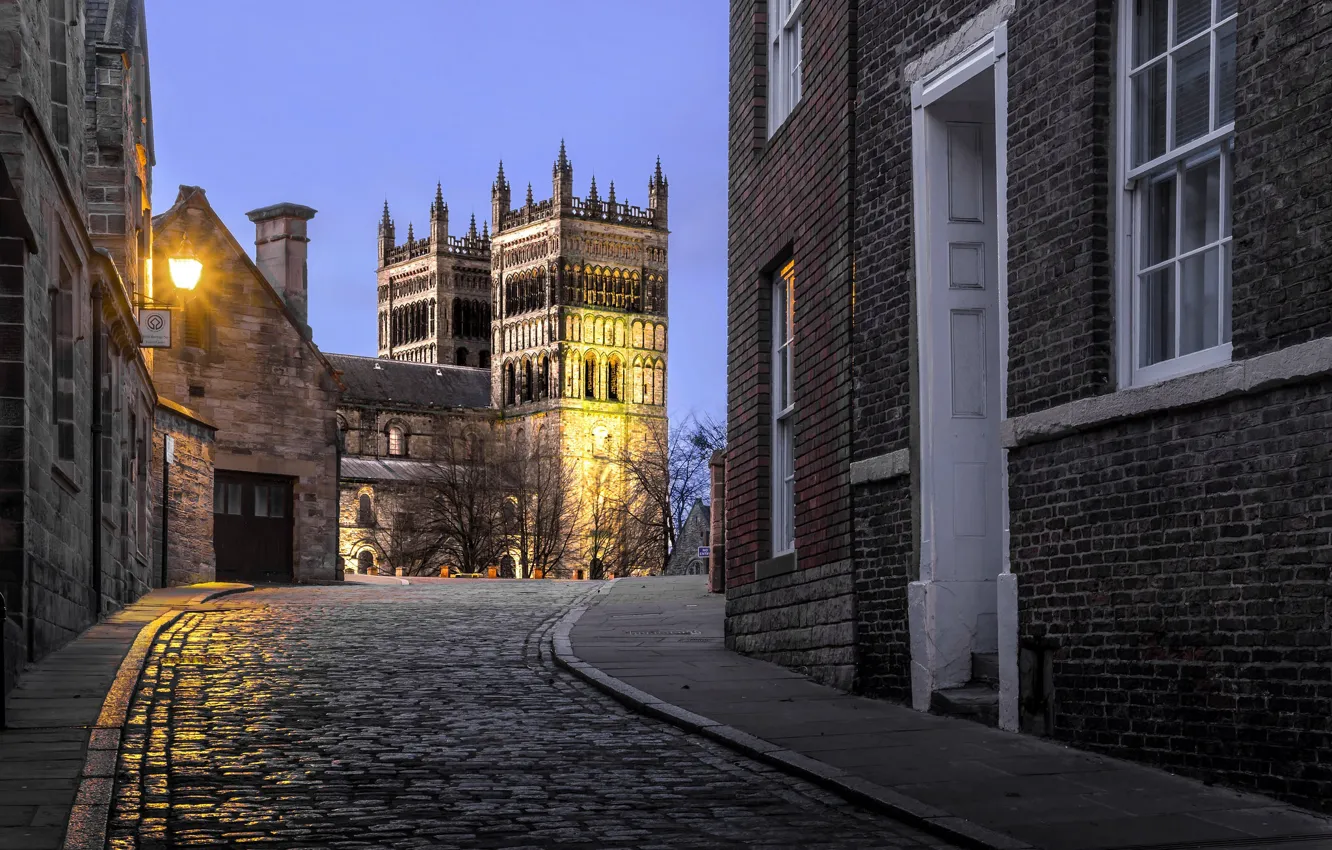 Фото обои улица, Англия, здания, дома, собор, England, Дарем, Durham