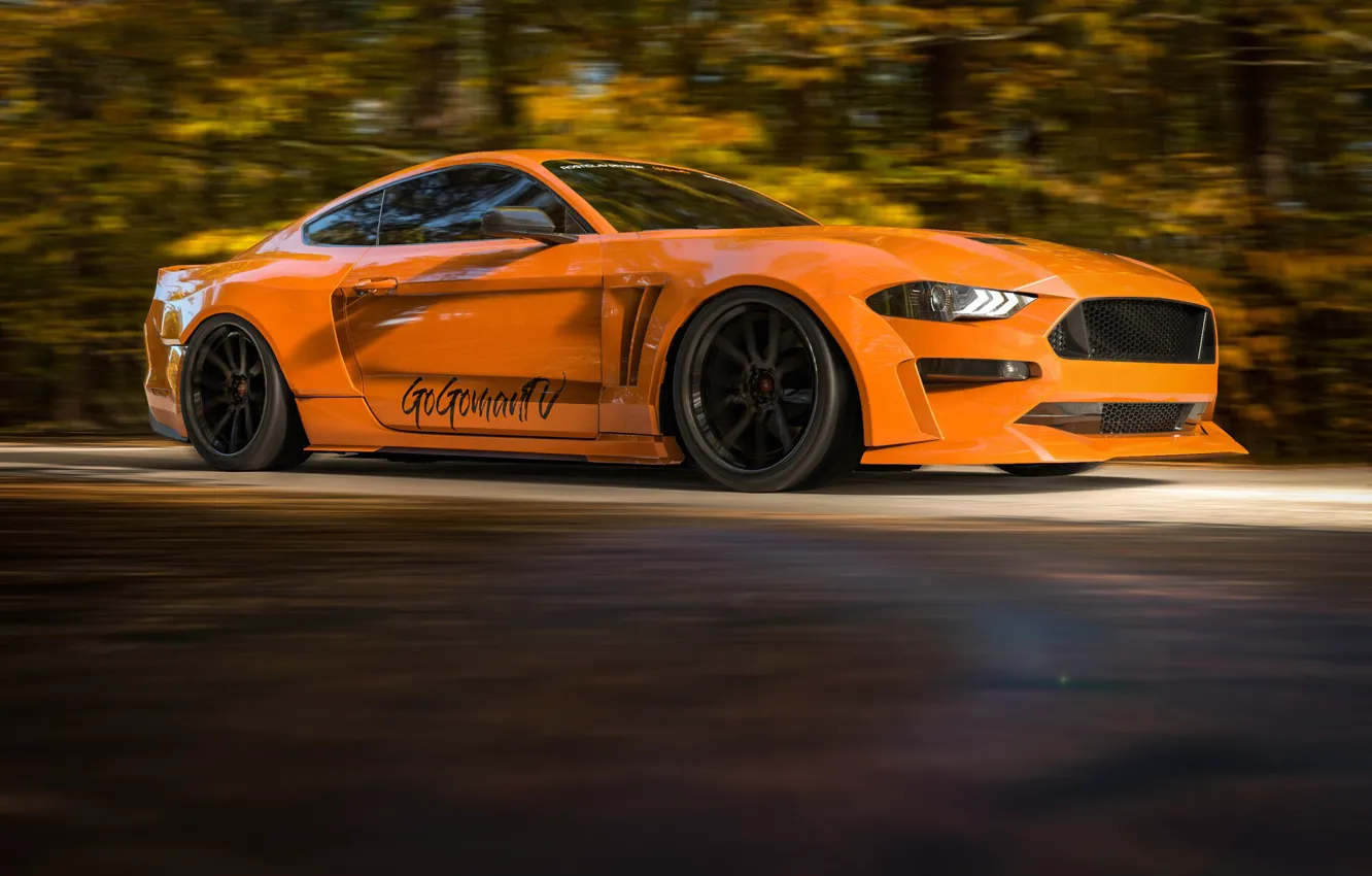 Фото обои Mustang, Авто, Машина, Оранжевый, Ford Mustang, Рендеринг, Transport & Vehicles, Rostislav Prokop