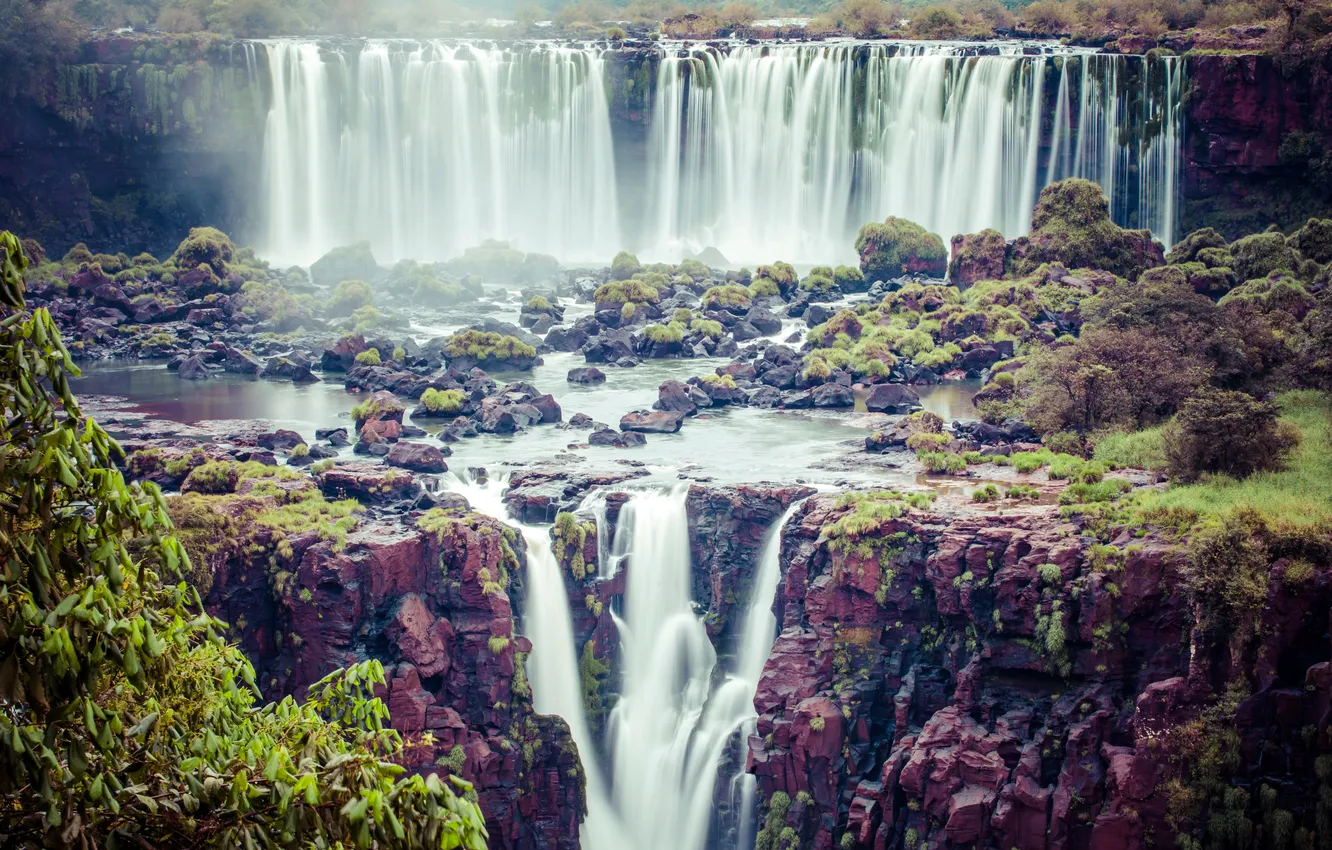 Фото обои река, камни, скалы, водопад