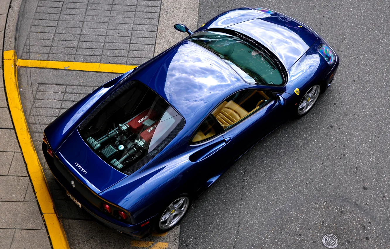 Фото обои дорога, синий, сверху, Ferrari, феррари, 360, road, blue