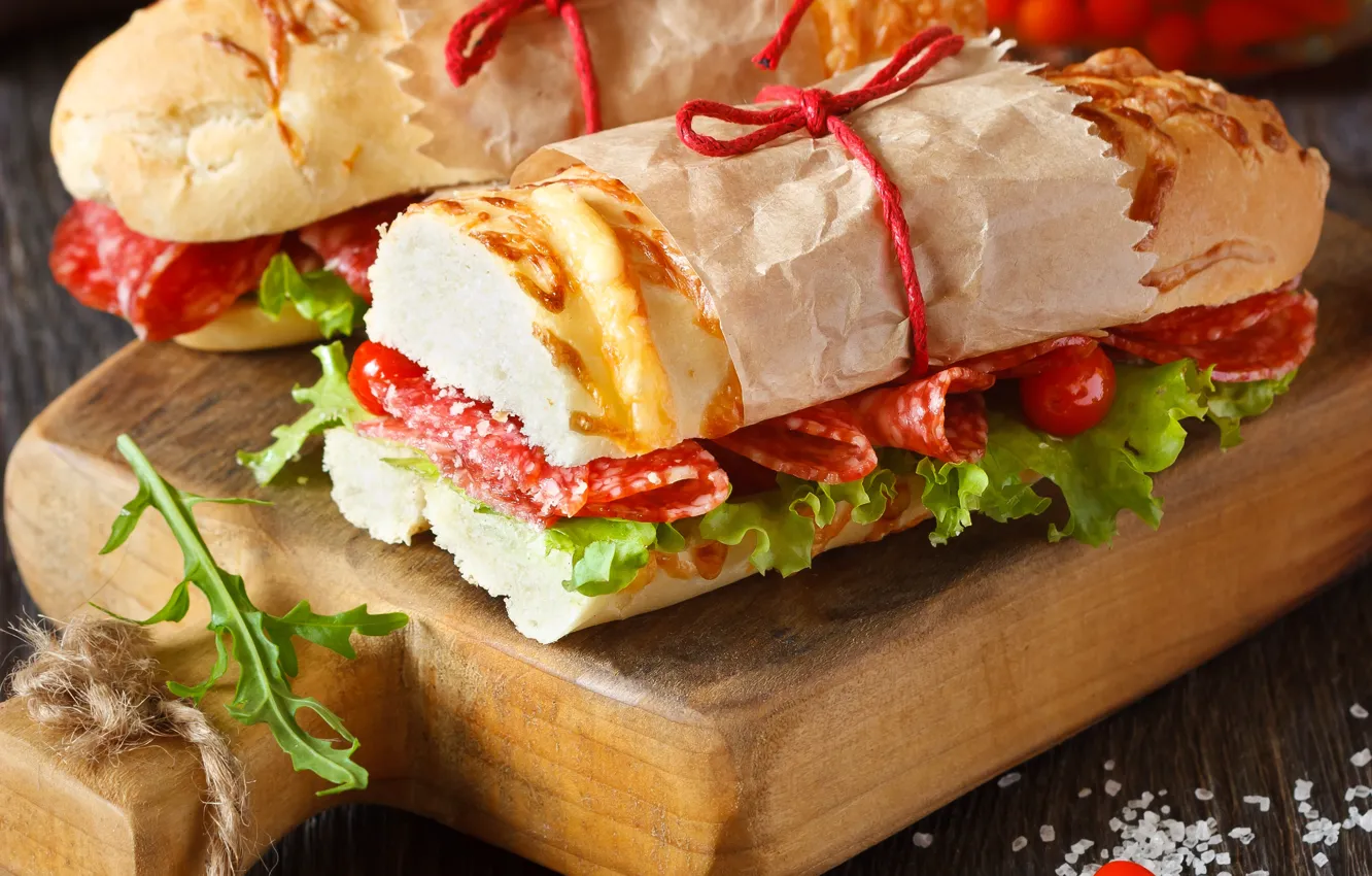 Фото обои еда, хлеб, колбаса, бутерброды, помидоры-черри