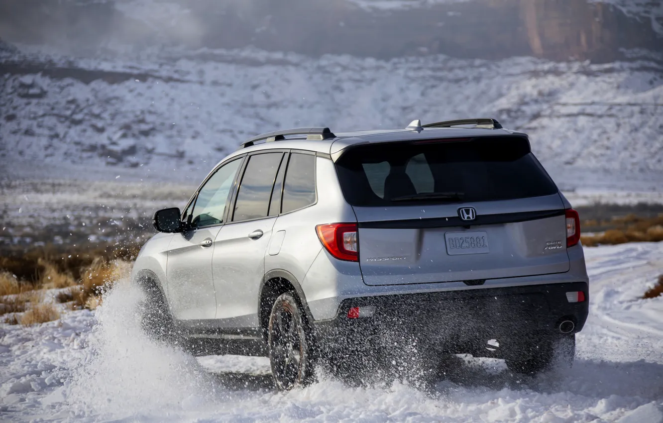 Фото обои дорога, снег, сзади, Honda, 2019, Passport