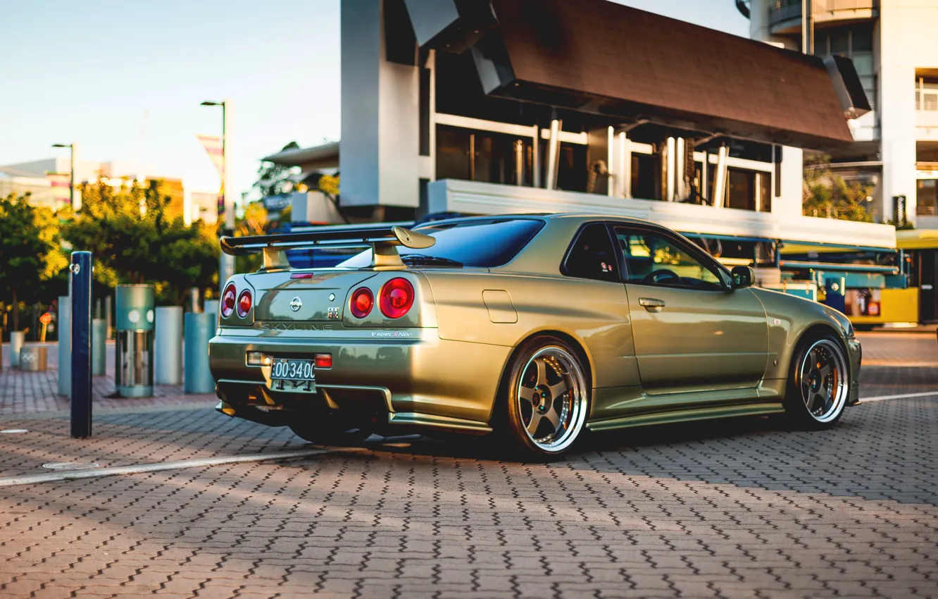 Фото обои Nissan, GT-R, gold, skyline, R34