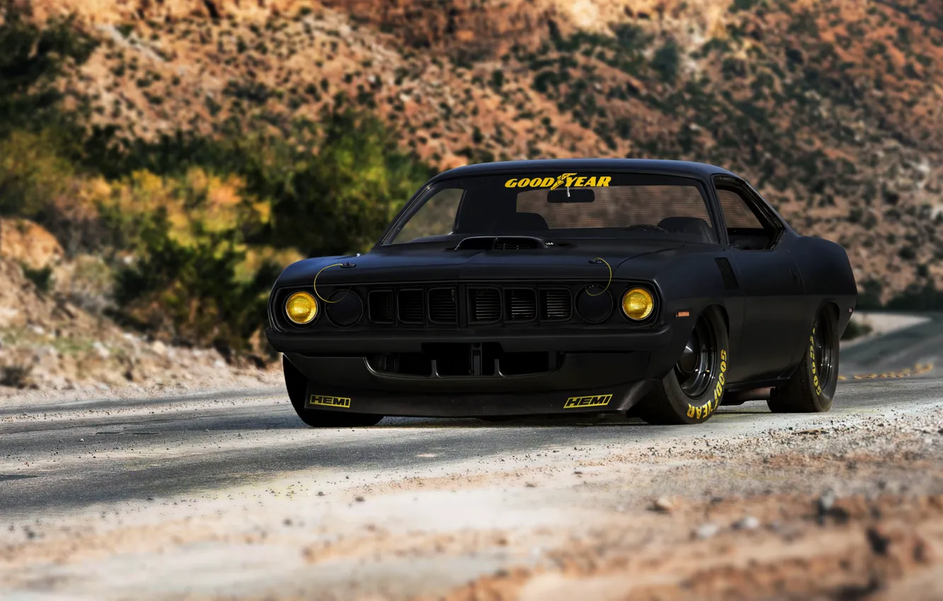 Фото обои black, muscle car, Plymouth, плимут, cuda, hemi, hugo silva