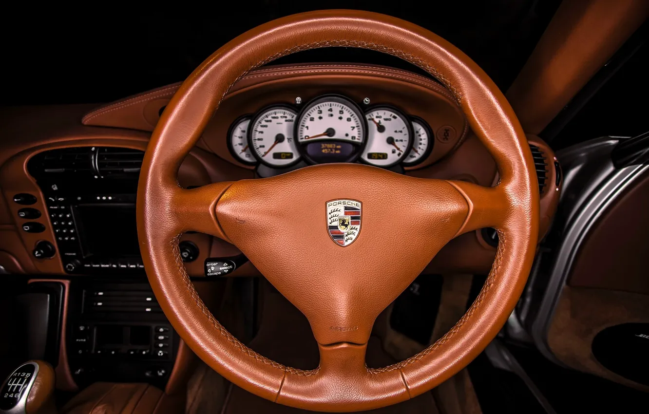 Фото обои интерьер, кожа, Porsche, руль, Carrera, приборная панель, Porsche 911 Carrera