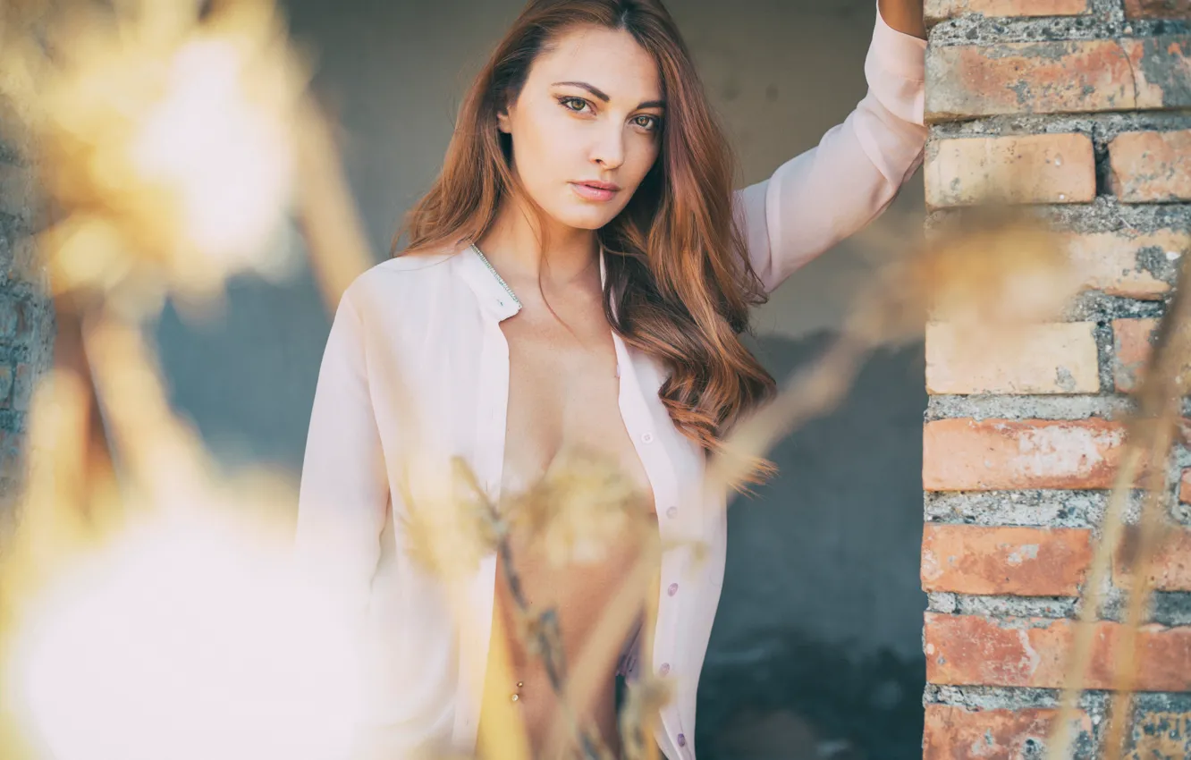 Фото обои взгляд, стена, блузка, Rita