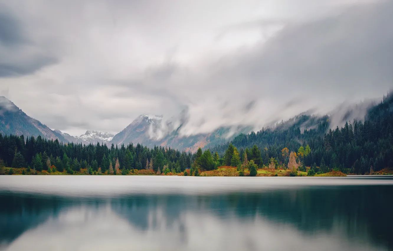 Фото обои лес, горы, озеро, США, штат Вашингтон, Gold Creek Pond