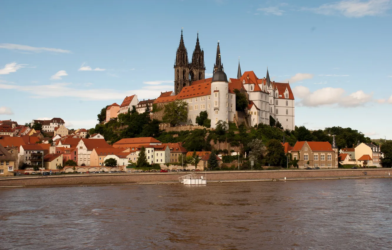 Фото обои город, река, замок, побережье, Германия, Albrechtsburg