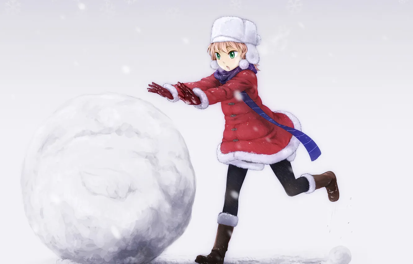 Фото обои зима, снег, настроение, игра, аниме, девочка