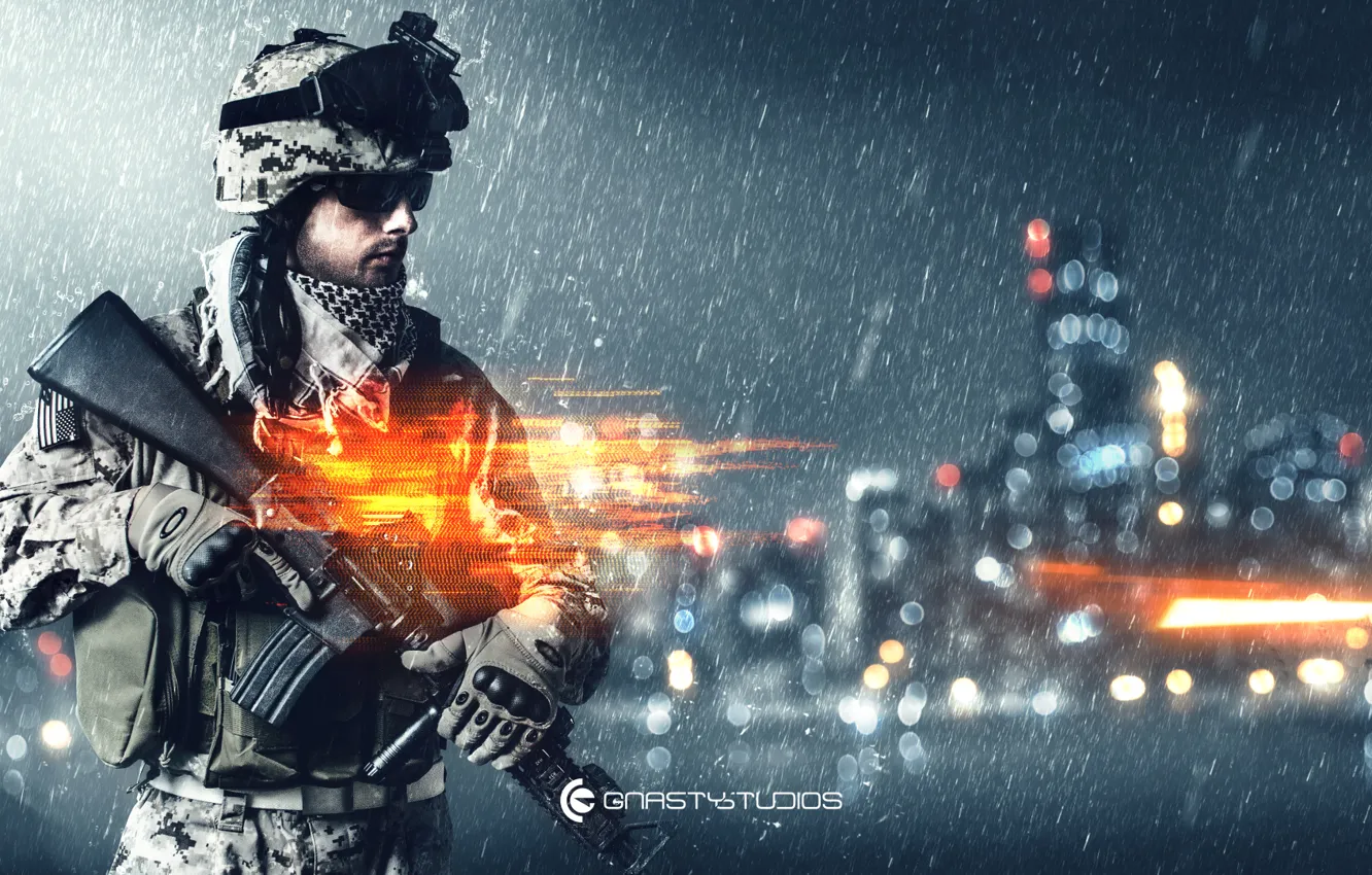 Фото обои город, солдат, винтовка, Battlefield