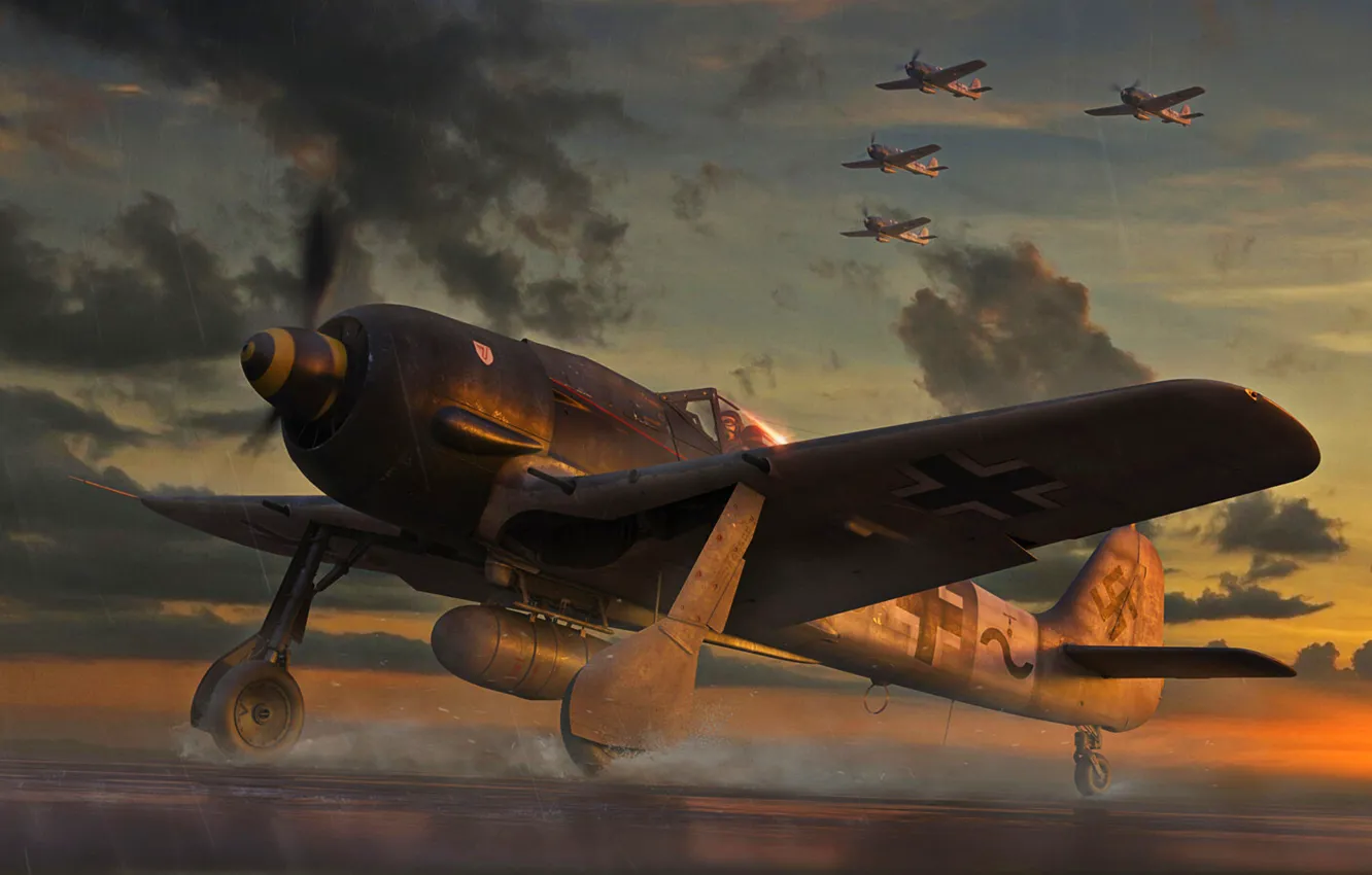 Фото обои Германия, Истребитель, Luftwaffe, Fw-190, Fw.190A-8, Боевой самолёт