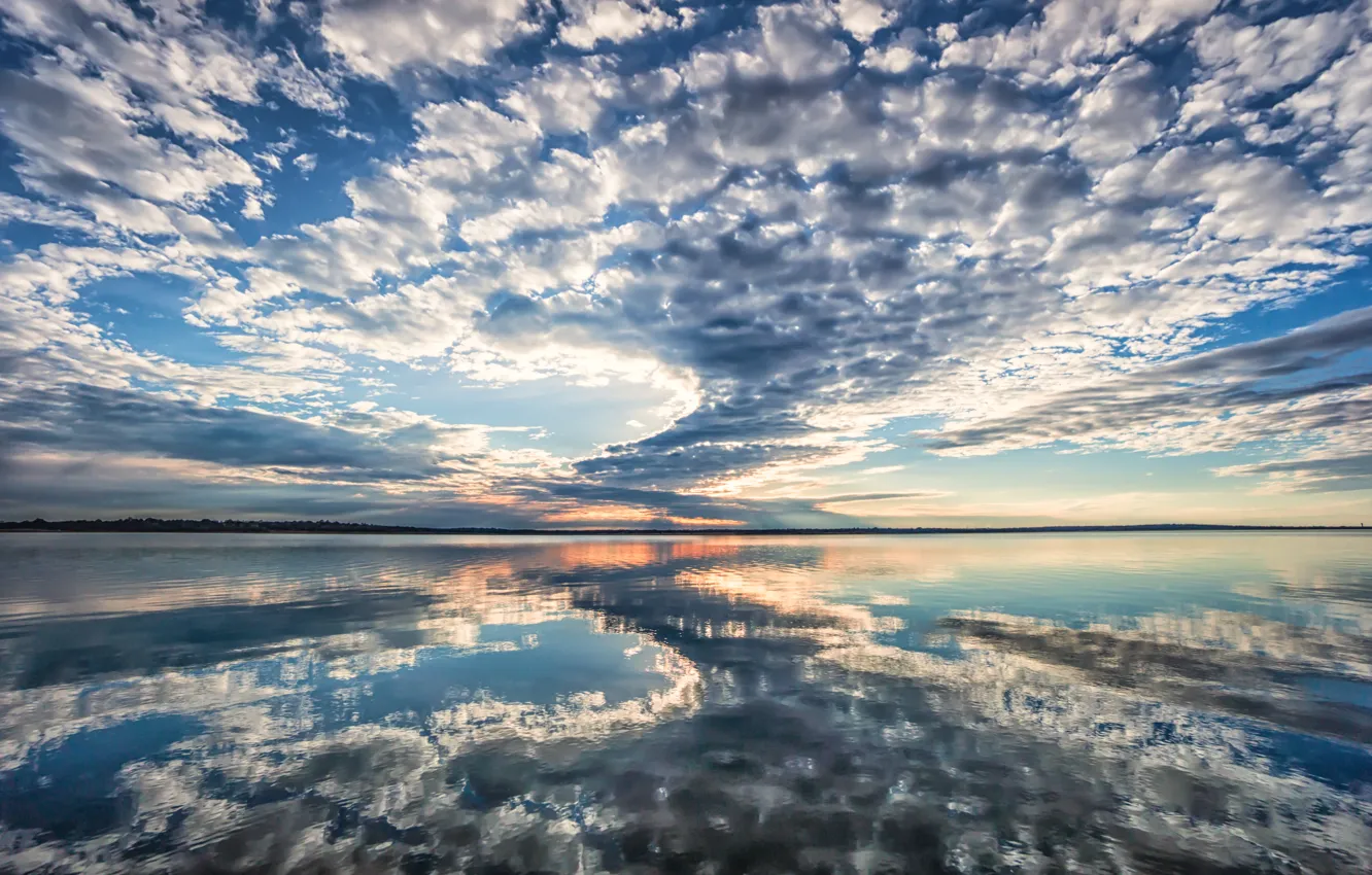Фото обои отражение, утро, morning, Texas, reflection, clouds in the mirror, облака в зеркале, Виноградная лоза озера